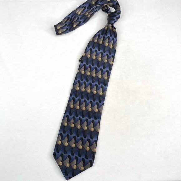 Vintage Joseph & Feiss International Blue Print Silk Neck Tie - Picture 1 of 5